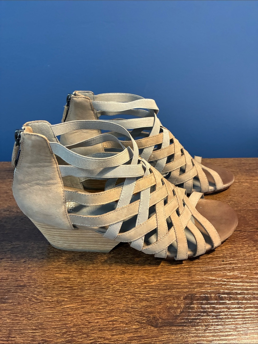 Eileen Fisher Vero Cuoio Beige Woven Peep-Toe Heeled Sandals